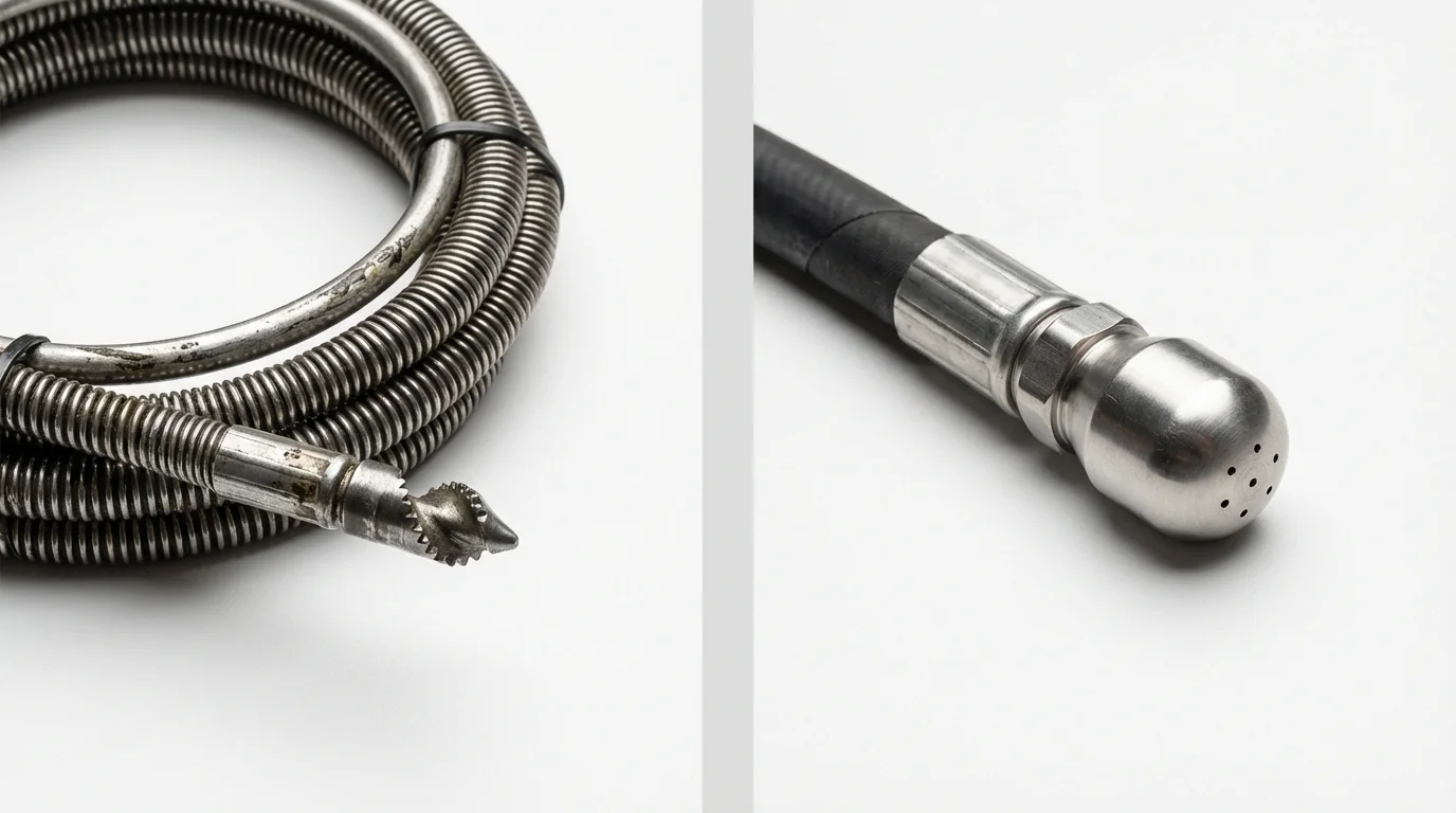 Drain snake cable and hydro jetting nozzle used for drain cleaning in Madison, MS