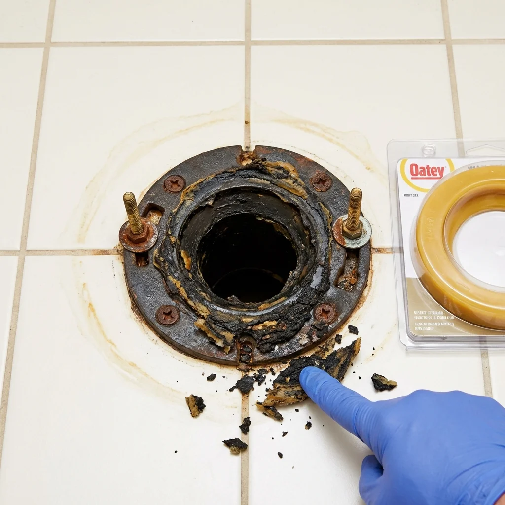 Failed wax ring showing water seepage at the base of a toilet in a Madison, MS home